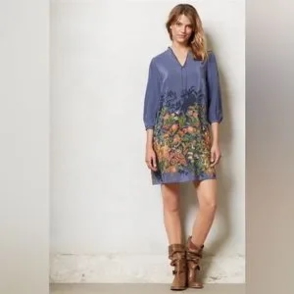 Moulinette Soeurs for Anthropologie Silk Fabled Fields Print Dress ~ Size L - Picture 2 of 12